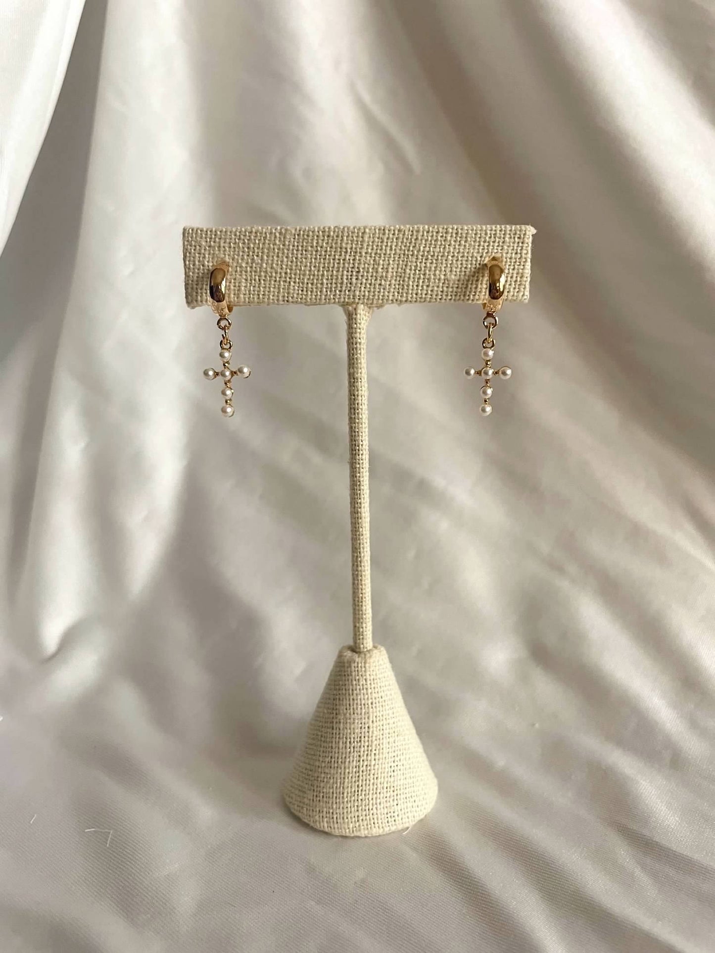 Pearl Cross Earrings